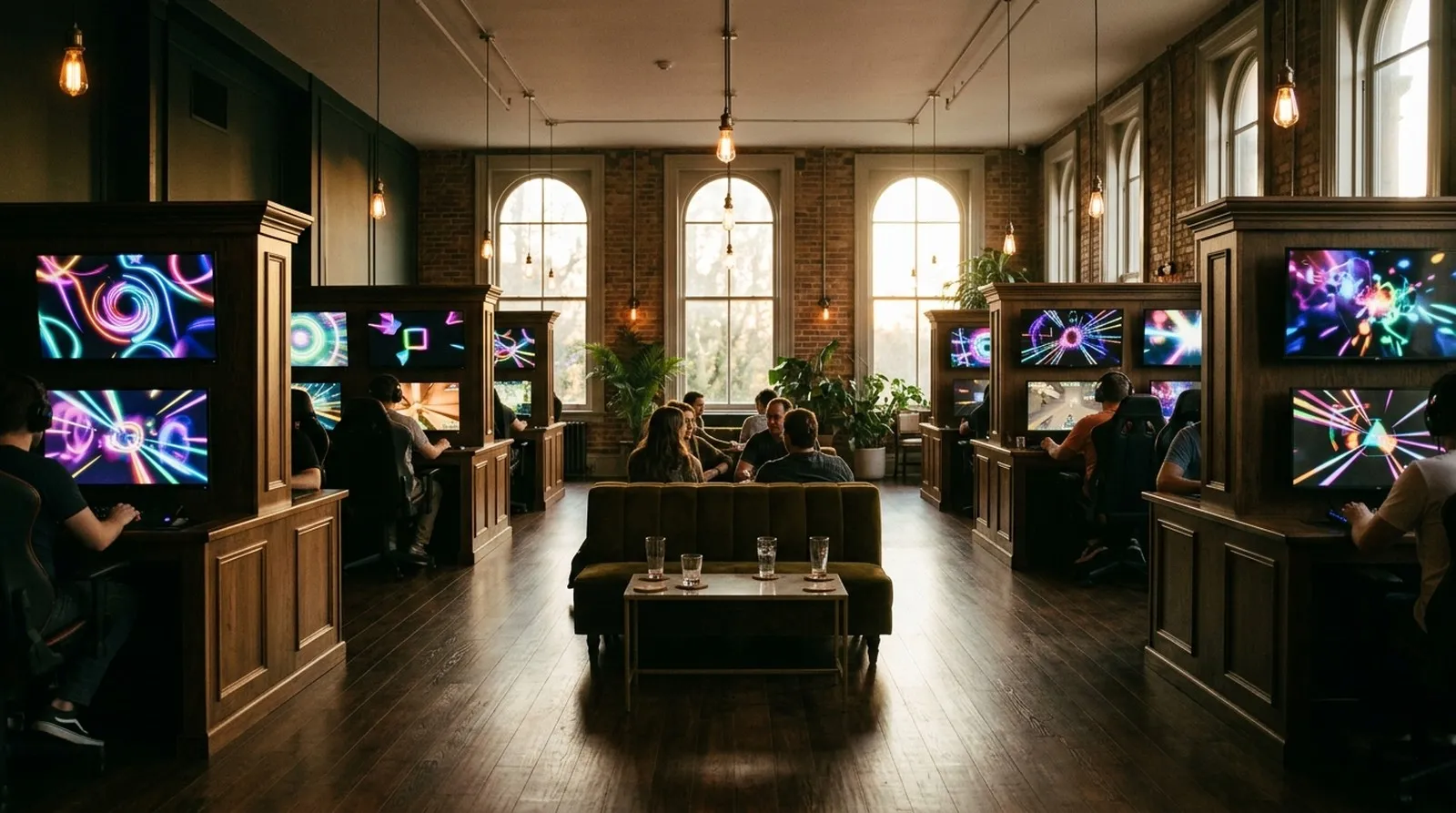 Wide daylight view across the computer club floor and its walkways